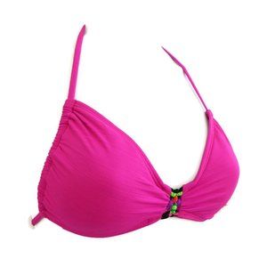 New Eco Peace by Aqua USA Green Hot Pink  Estereo Harmony Triangle Bikini Top S